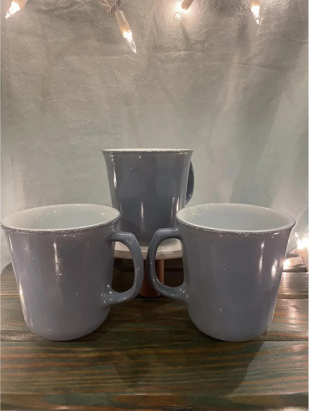 Blue Milkglass Corning Mugs - Set of Three